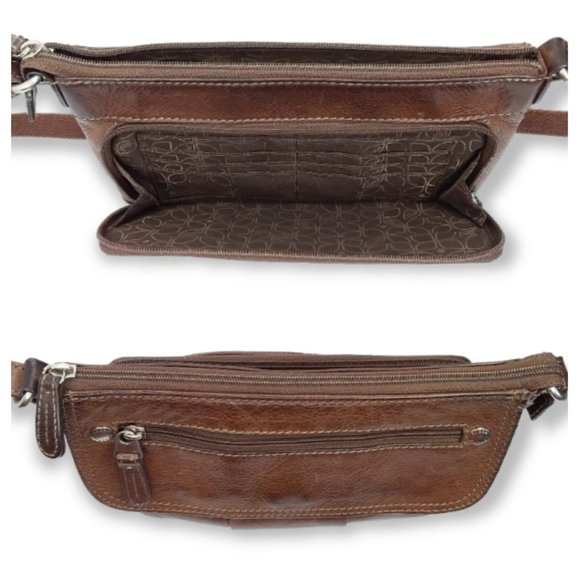 Vintage Fossil Crosstown Crossbody Bag Brown Pebbled Leather Multi Compartment - Picture 11 of 12